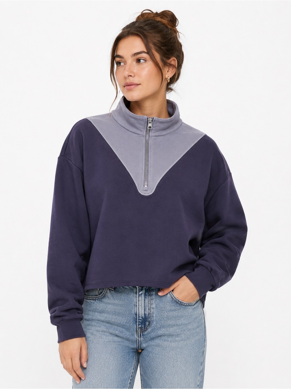 Sincerely Jules Active Colorblock Quarter-Zip Pullover – Purple & Gray & Blue